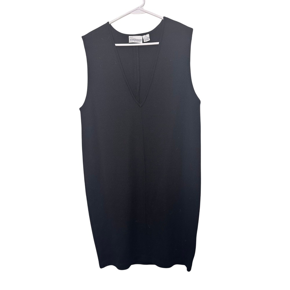 Nordstrom‎ The Catalog Vintage 100% Wool Black V-Neck Shift Dress Women's Size M